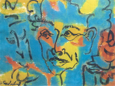 Nỗi cô đơn của ông không còn là những nét nguyệch ngoạc, nó đã phủ đầy sơn trên bức tranh rồi. (tranh Đào Trọng Lưu)